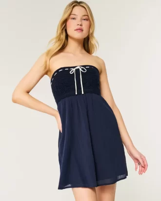 Μίνι φόρεμα Strapless Mix σε στυλ κροσέ