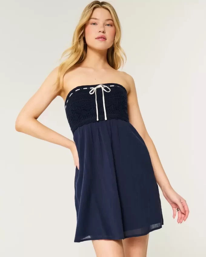 Μίνι φόρεμα Strapless Mix σε στυλ κροσέ