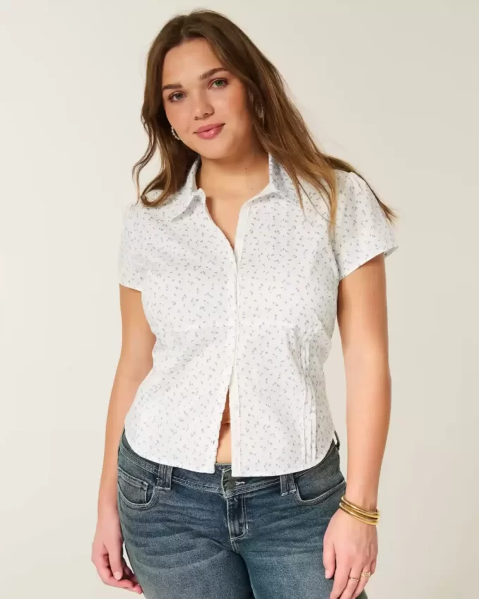 Πουκάμισο με κοντό μανίκι Stretch Poplin Button-Through Πουκάμισο με κοντό μανίκι Stretch Poplin Button-Through