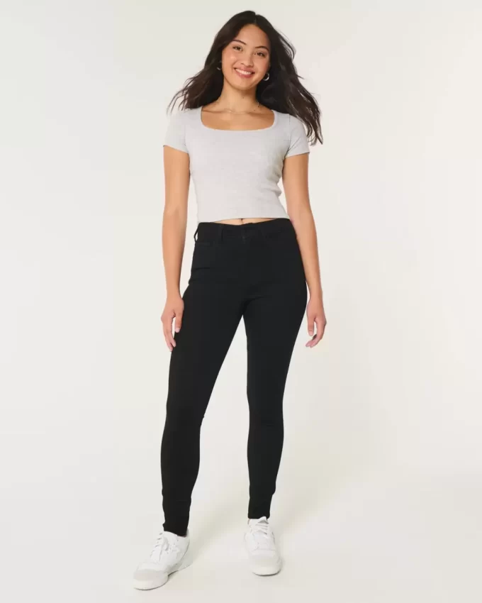 Καμπυλωτό ψηλό μαύρο τζιν Super Skinny Καμπυλωτό ψηλό μαύρο τζιν Super Skinny