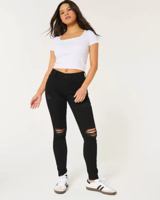 Ψηλοκάβαλο σκισμένο μαύρο Super Skinny τζιν