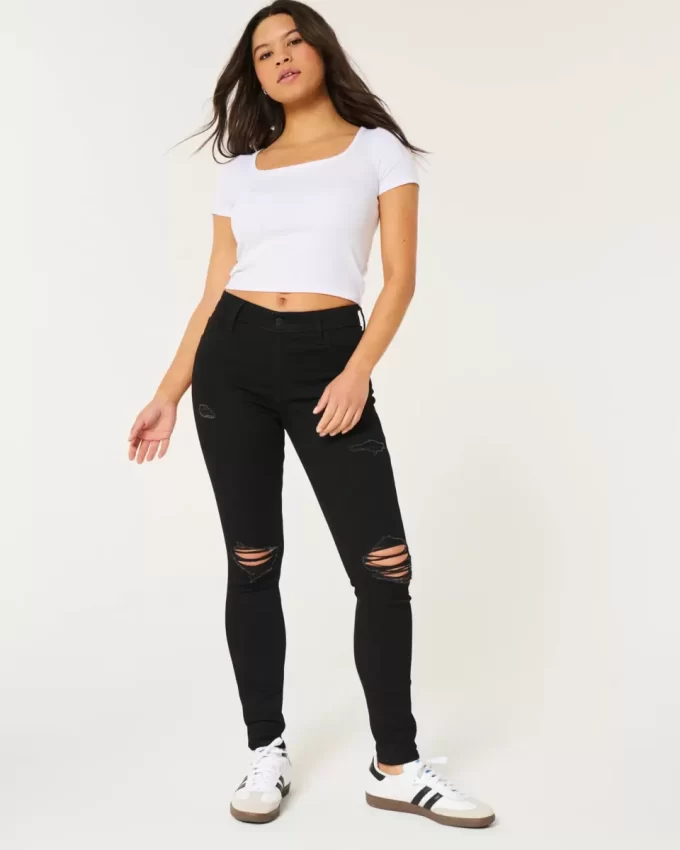 Ψηλοκάβαλο σκισμένο μαύρο Super Skinny τζιν