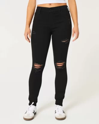 Ψηλοκάβαλο σκισμένο μαύρο Super Skinny τζιν