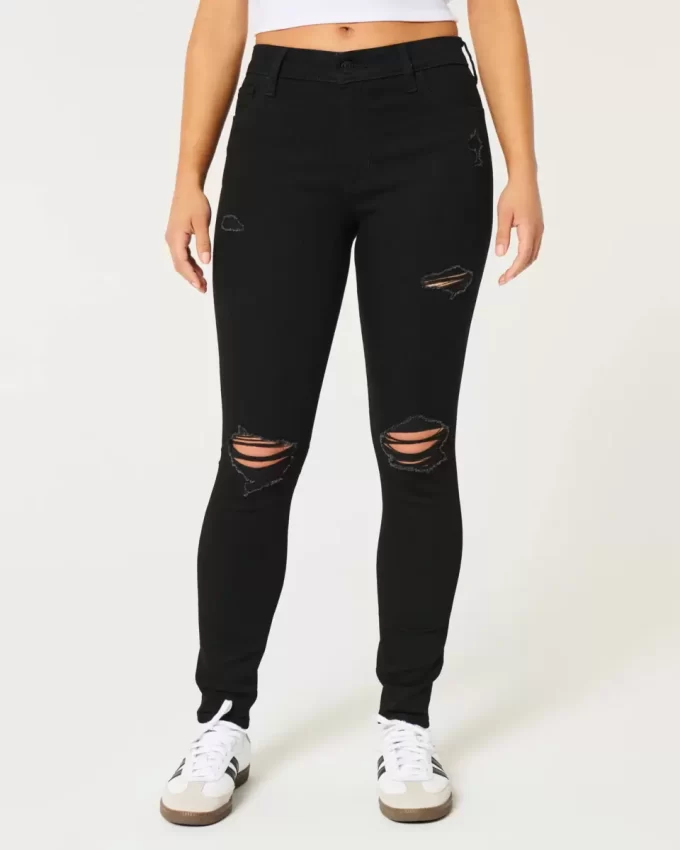 Ψηλοκάβαλο σκισμένο μαύρο Super Skinny τζιν