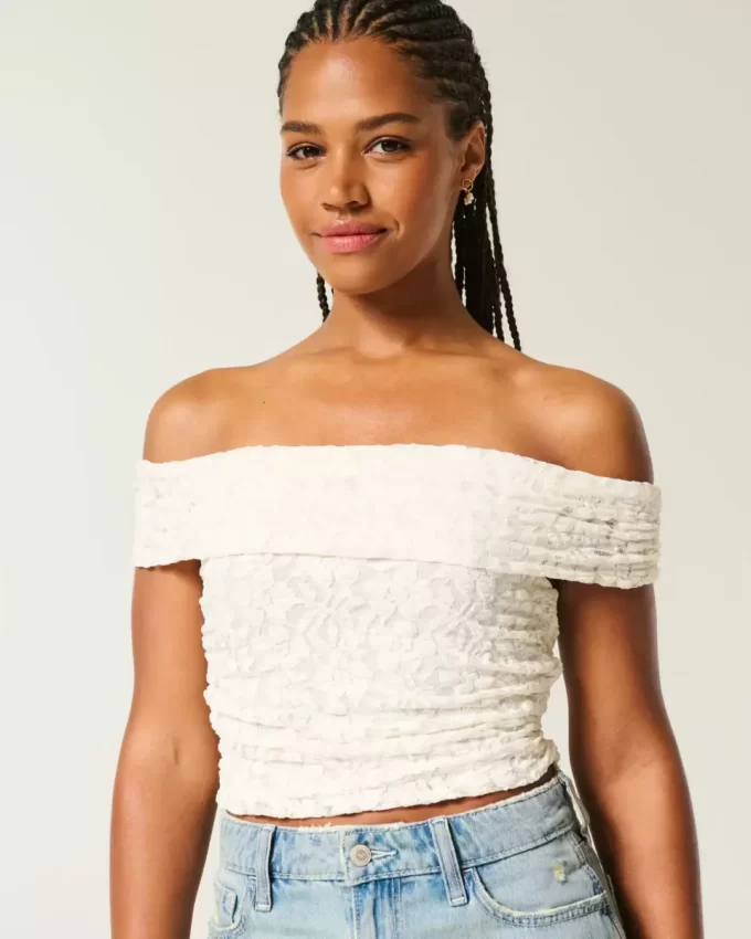 Δαντελένιο Πτυσσόμενο Top Off-the-Shoulder