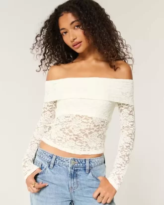 Top-Over Lace Off-the-Shoulder Top