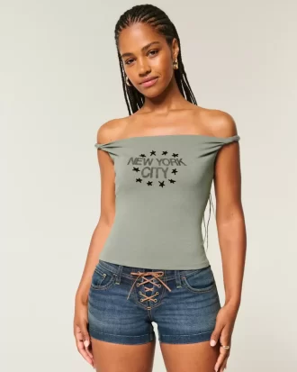 Twisted Off-the-Shoulder Graphic Tee New York City