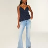 Ultra Low-Rise Distressed Light Wash Sequin Flare Jeans