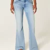 Ultra Low-Rise Distressed Light Wash Sequin Flare Jeans